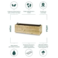 Jardinera Rectangular De Madera Tratada 120x45x40 Cm Ghio Hortalia