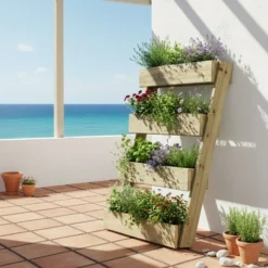 Jardinera Vertical Madera Tratada Exterior Stand Line Floor KD 4B Hortalia