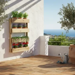 Jardinera Vertical Madera Tratada Exterior Stand Line Wall KD 4B Hortalia