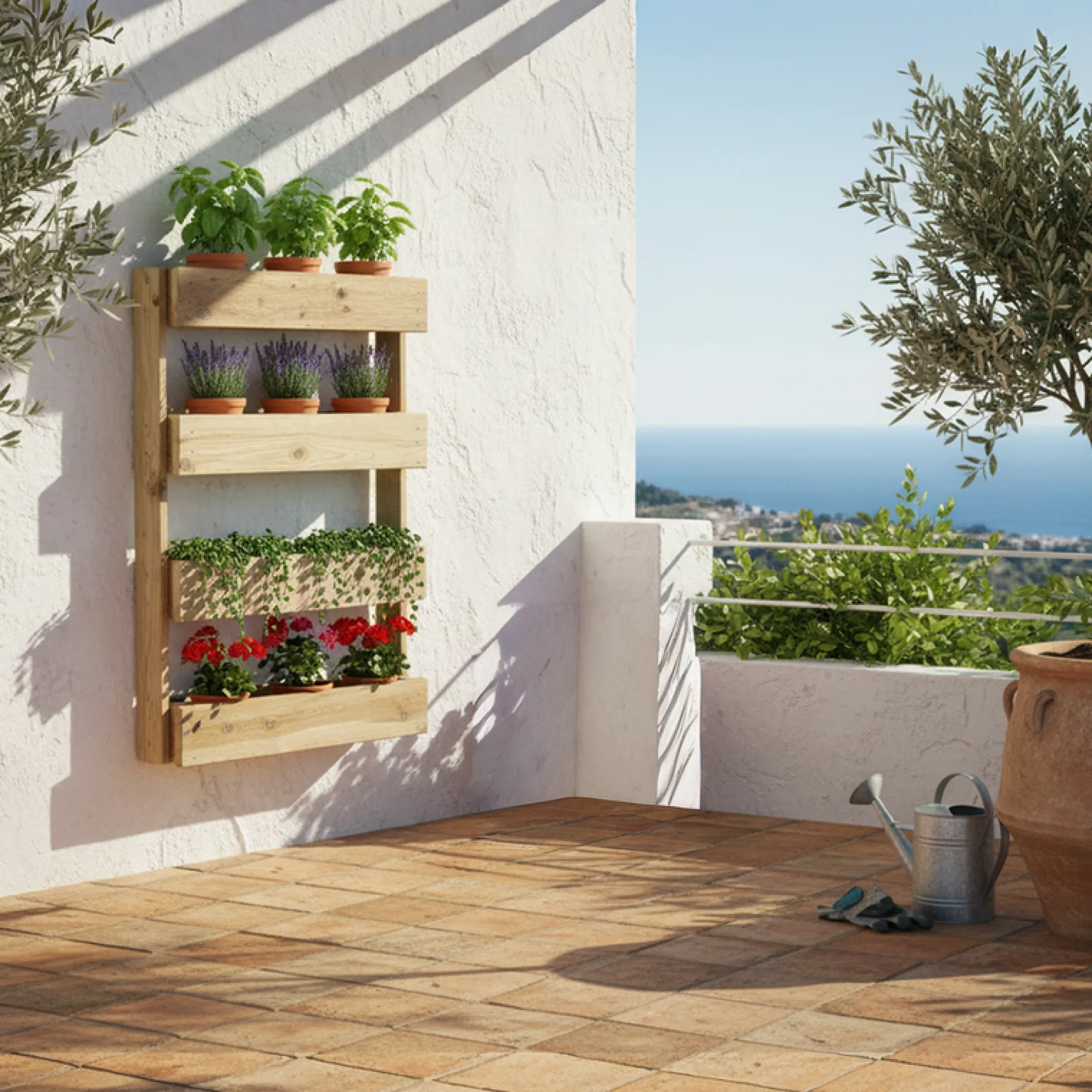 Jardinera Vertical Madera Tratada Exterior Stand Line Wall KD 4B Hortalia