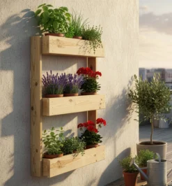 Jardinera Vertical Stand Line Wall 3B Madera Tratada Exterior Hortalia