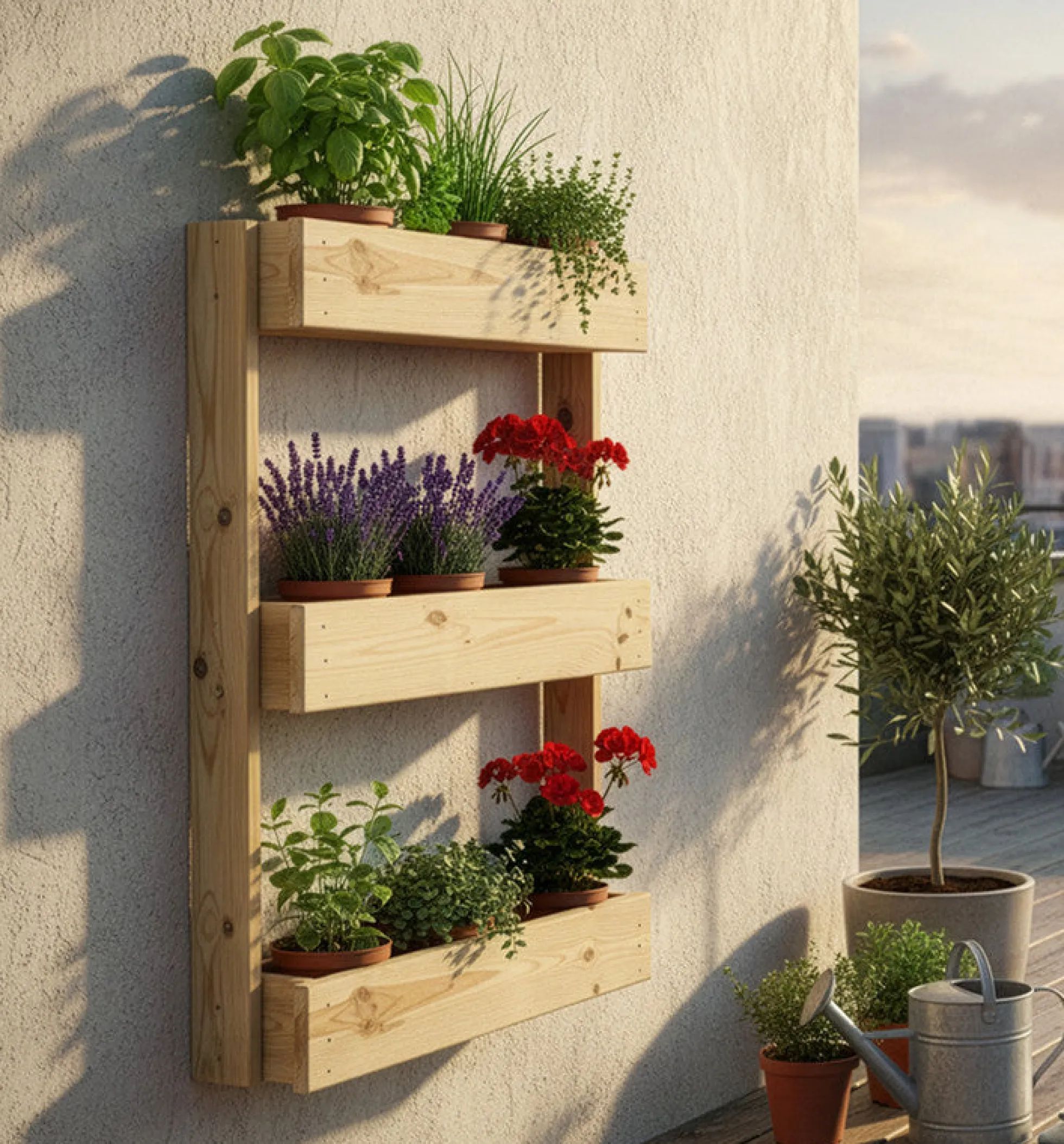 Jardinera Vertical Stand Line Wall 3B Madera Tratada Exterior Hortalia