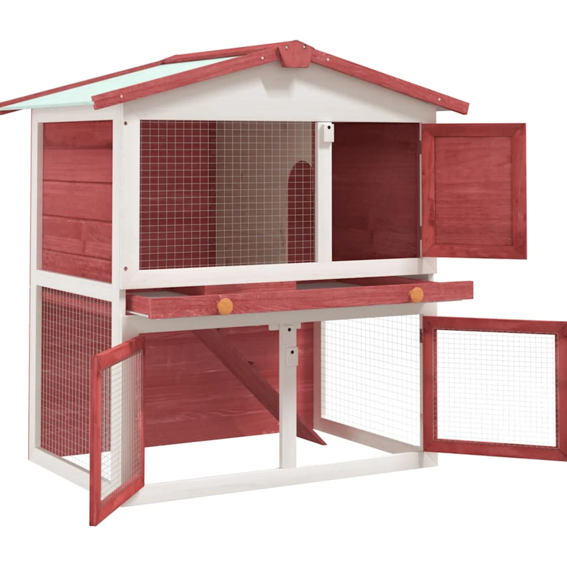Jaula Conejera Con 3 Puertas Madera Rojo