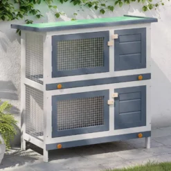 Jaula Conejera Con 4 Puertas Madera Gris