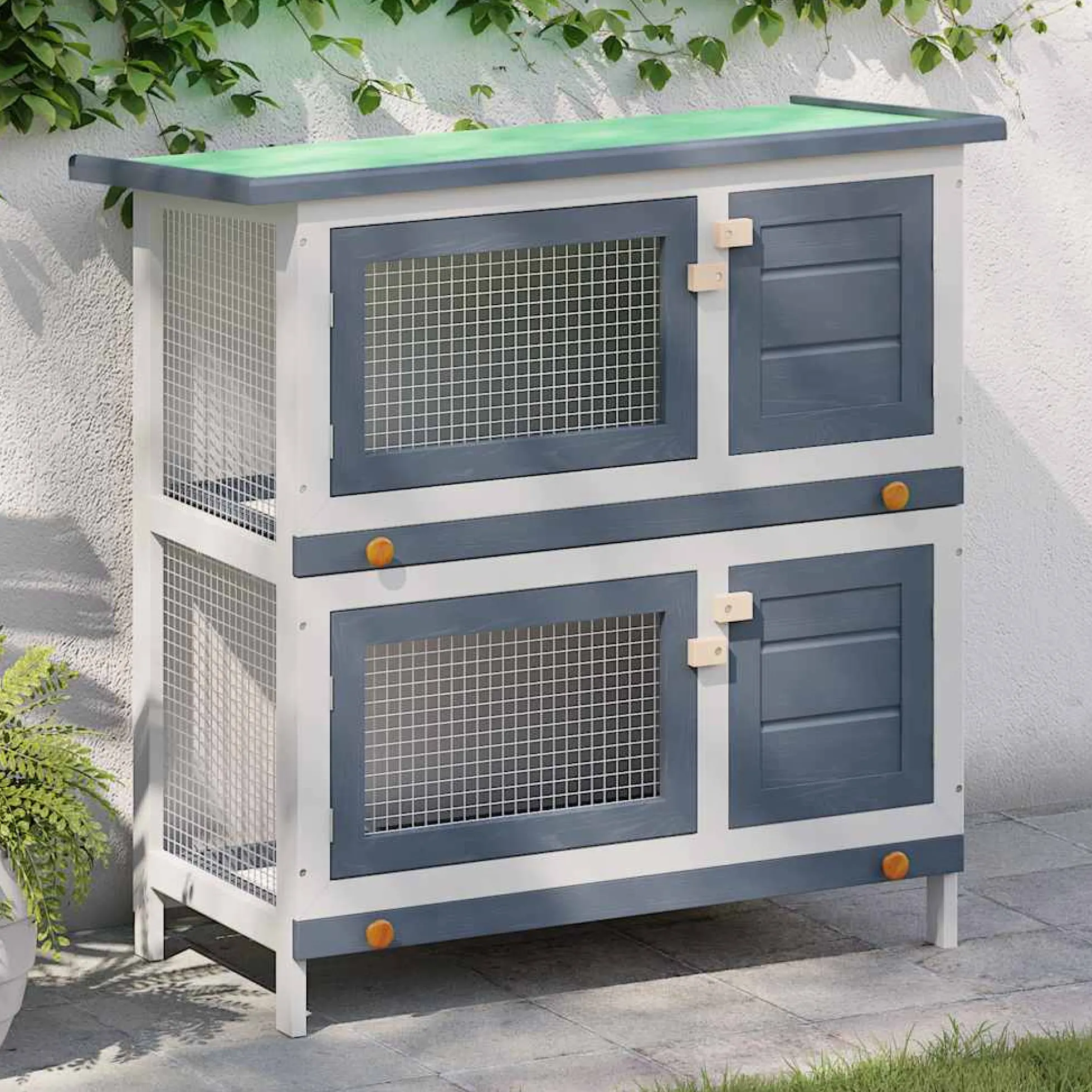 Jaula Conejera Con 4 Puertas Madera Gris