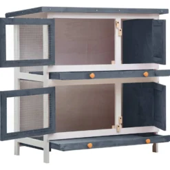 Jaula Conejera Con 4 Puertas Madera Gris