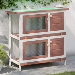 Jaula Conejera Con 4 Puertas Madera Rojo