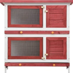 Jaula Conejera Con 4 Puertas Madera Rojo