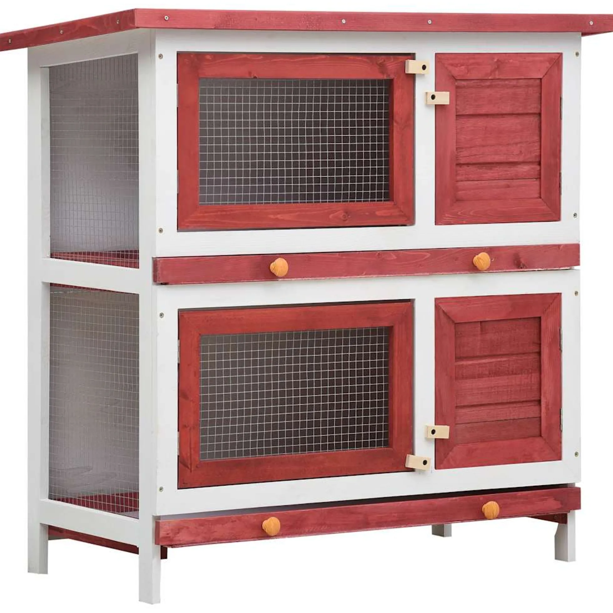 Jaula Conejera Con 4 Puertas Madera Rojo