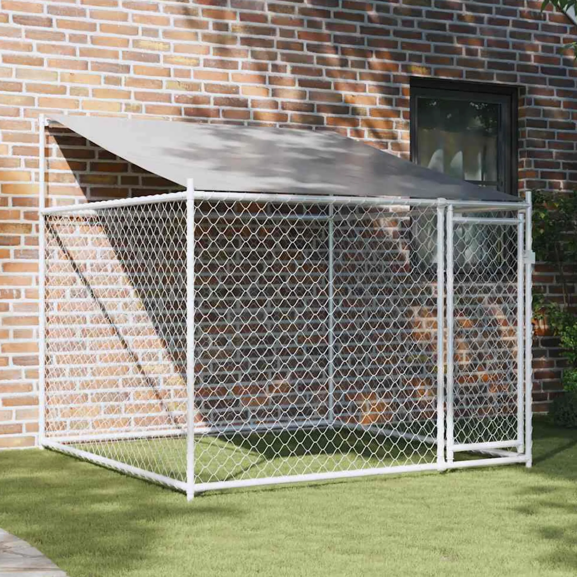 Jaula De Perros Techo Y Puerta Acero Galvanizado Gris 2x2x2 M