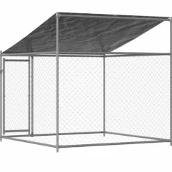 Jaula De Perros Techo Y Puerta Acero Galvanizado Gris 2x2x2 M