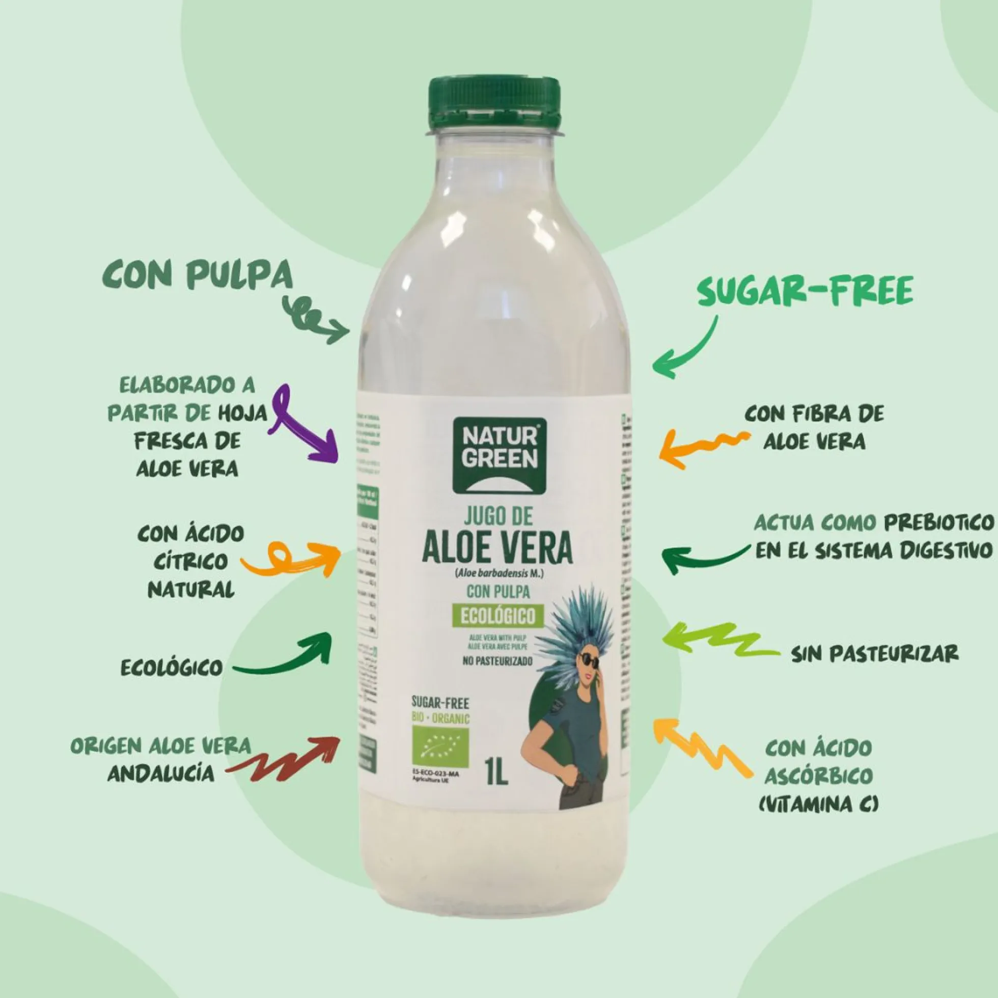 Jugo de Aloe Vera con pulpa NaturGreen 1 L