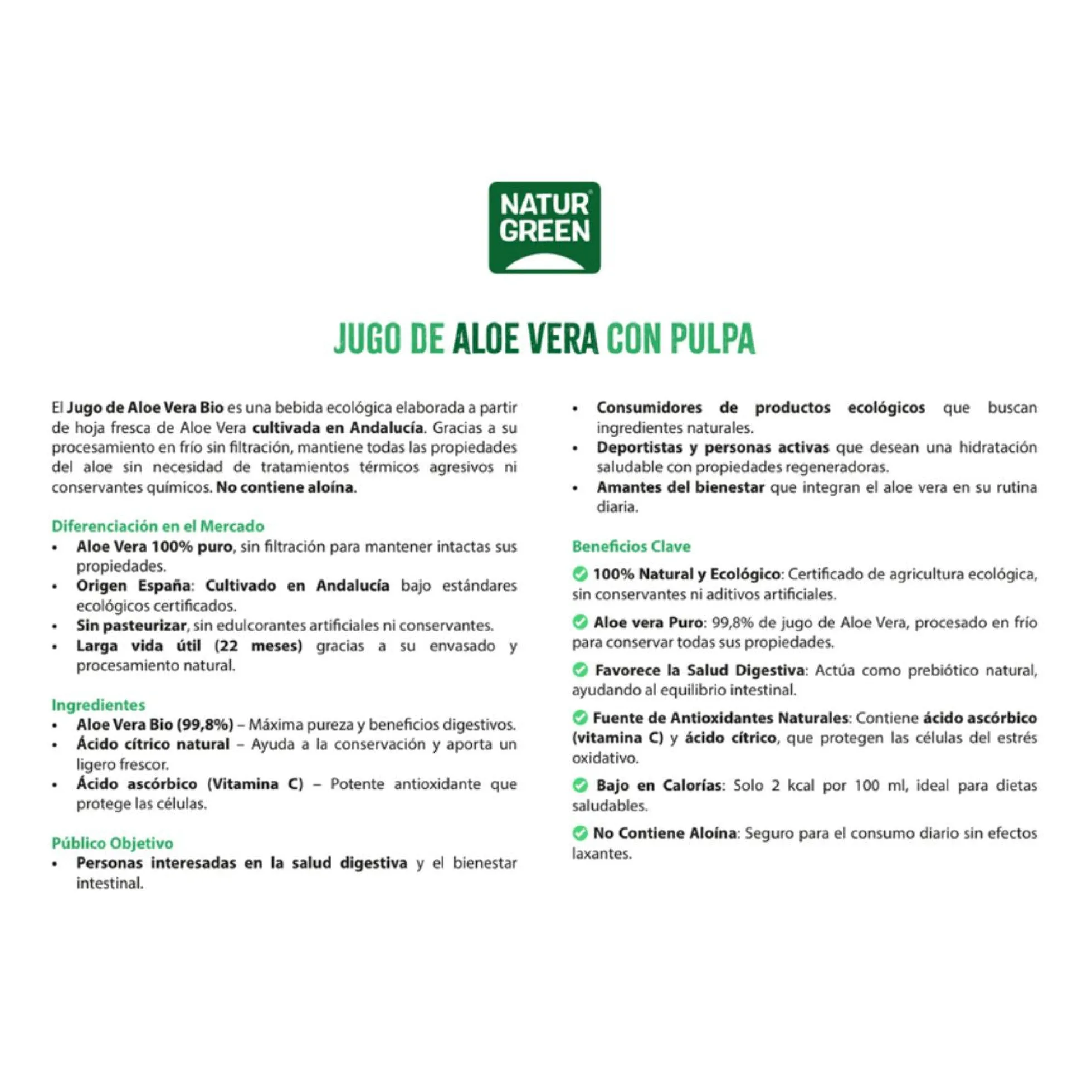 Jugo de Aloe Vera con pulpa NaturGreen 1 L