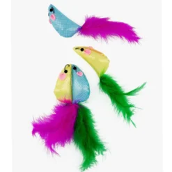 Juguete Para Gato En Pack De 4 Ratones Con Pluma En La Cola. De 6,5cm En Surtido De Colores Wuapu