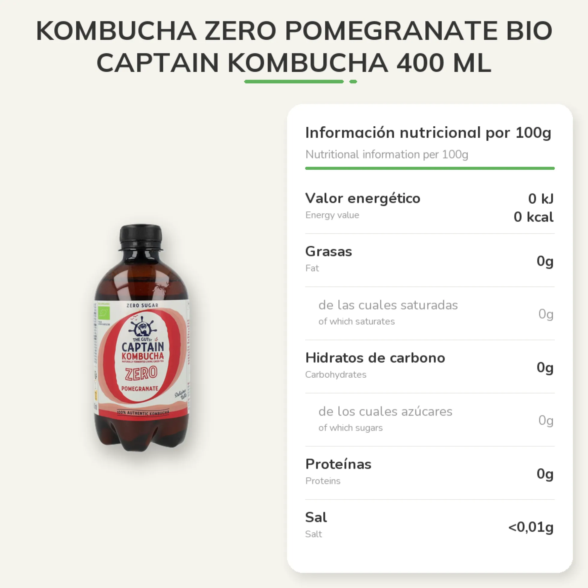 Kombucha Zero Pomegranate BIO Captain Kombucha 400 ml