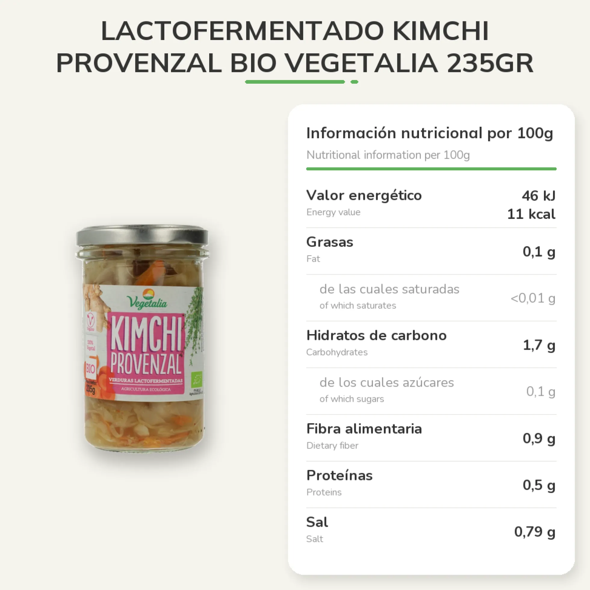 Lactofermentado Kimchi Provenzal Bio Vegetalia 235gr