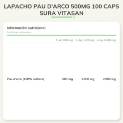 Lapacho Pau D'arco 500mg 100 Caps Sura Vitasan