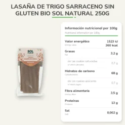 Lasaña de Trigo Sarraceno sin gluten Bio Sol Natural 250g