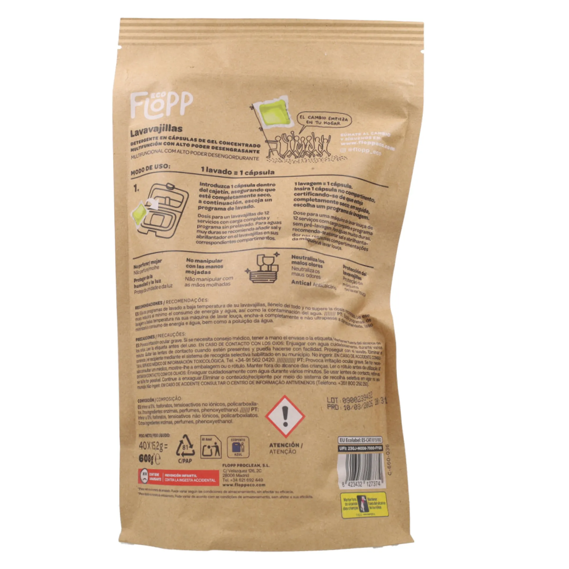 Lavavajillas en gel ECO Flopp 40 cápsulas