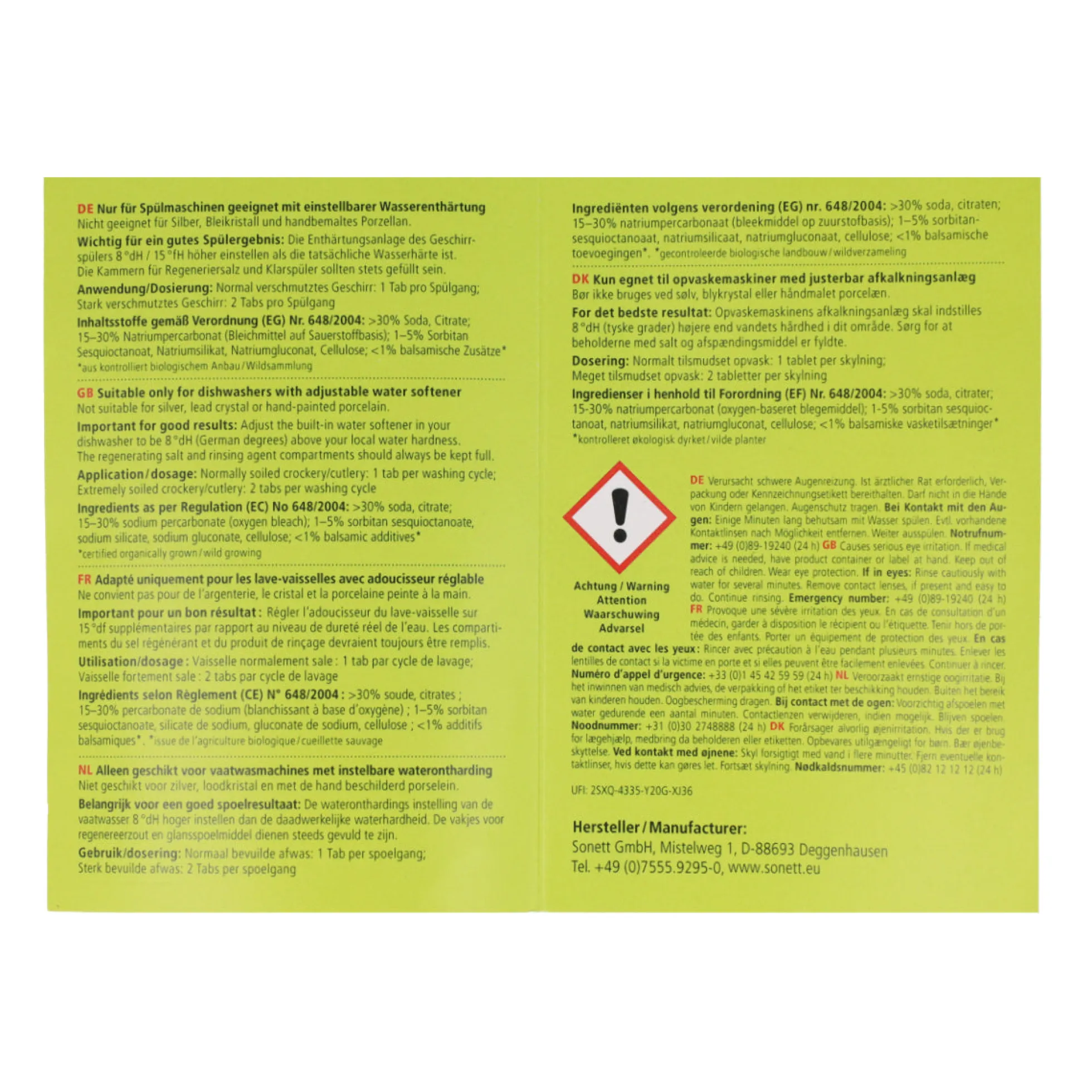 Lavavajillas Tabs Sonett 2x20g