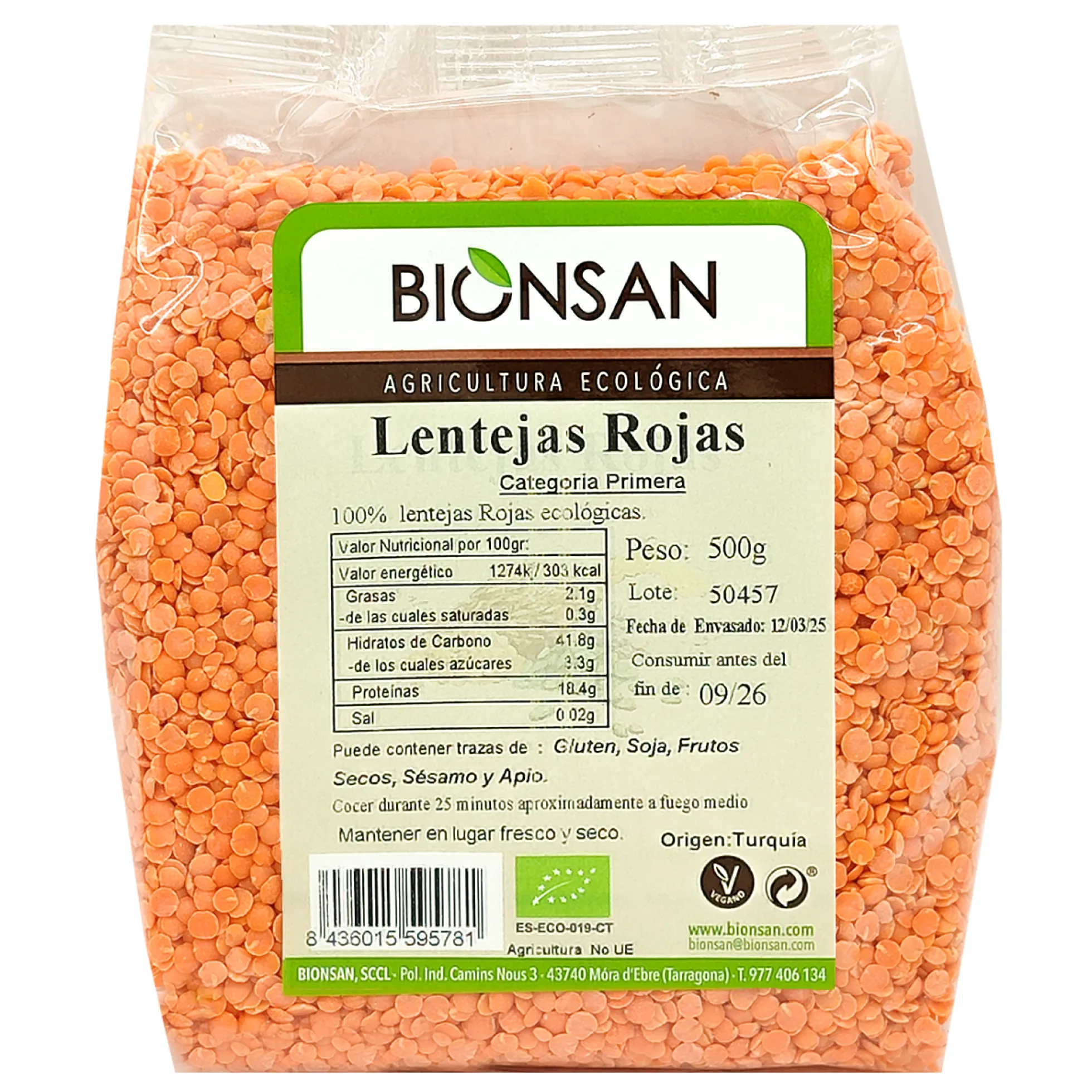 Lentejas Rojas Eco 500gr