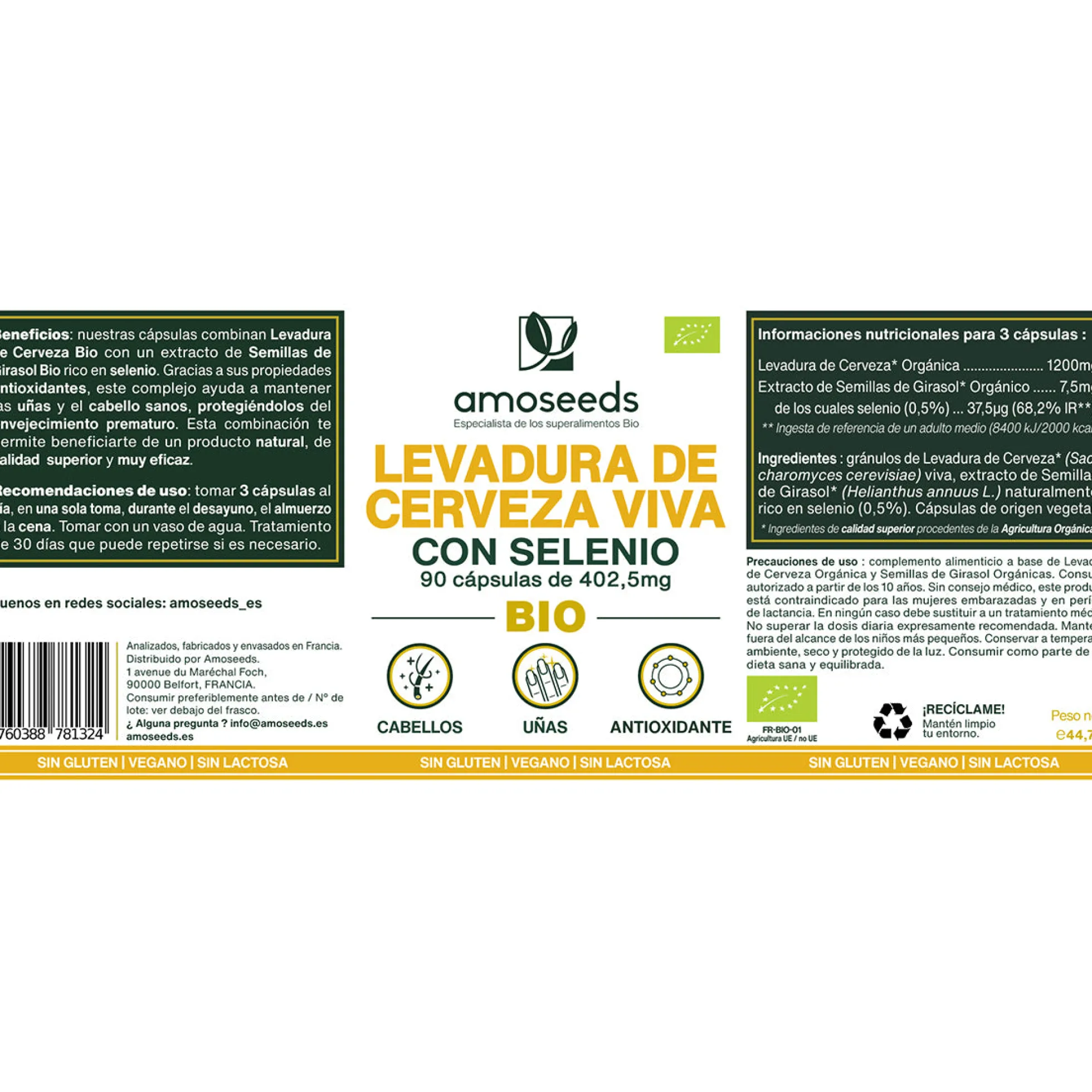 Levadura De Cerveza Viva Bio, Con Selenio | 90 Cápsulas