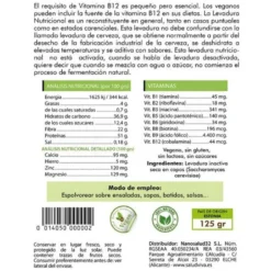 Levadura nutricional en polvo con Vit B12 Salud Viva, 125 g