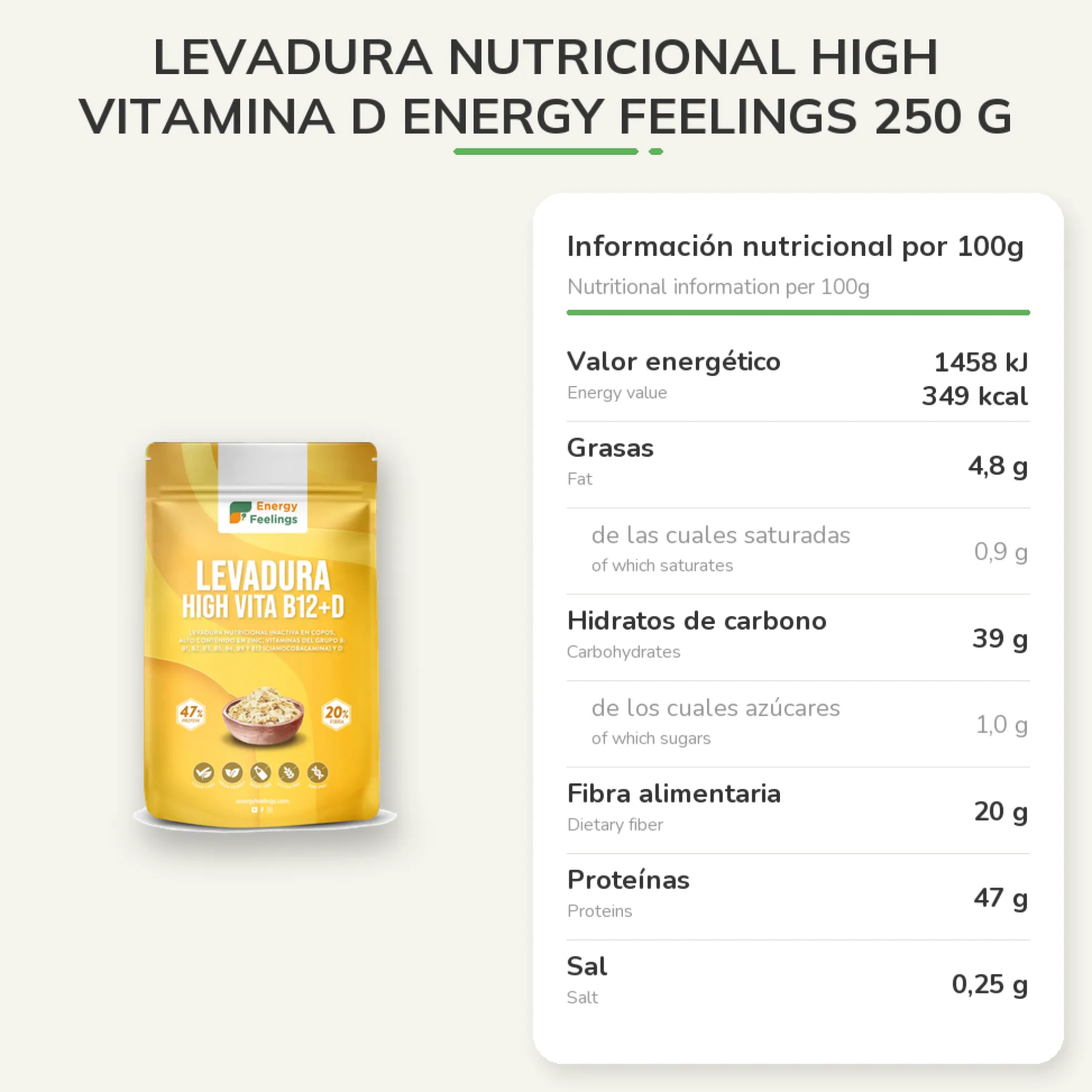 Levadura nutricional high vitamina D Energy Feelings 250 g
