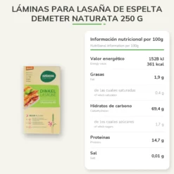 Láminas para Lasaña de Espelta Demeter Naturata 250 g