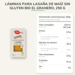 Láminas para Lasaña de Maíz sin Gluten Bio El Granero, 250 g