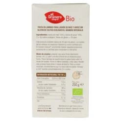 Láminas para Lasaña de Maíz sin Gluten Bio El Granero, 250 g