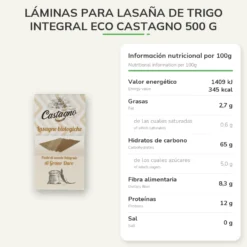 Láminas para Lasaña de Trigo Integral ECO Castagno 500g