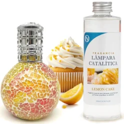 Lámpara Catalítica Mosaico Bicolor + Fragancia Lemon Cake 500ml - Elimina Malos Olores, Impurezas Y Perfuma