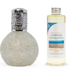 Lámpara Catalítica Mosaico Blanco + Fragancia Mediterranean Light 200 Ml - Elimina Malos Olores, Impurezas Y Perfuma