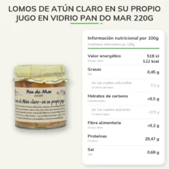 Lomos de Atún Claro en su propio jugo en Vidrio Pan do Mar 220g
