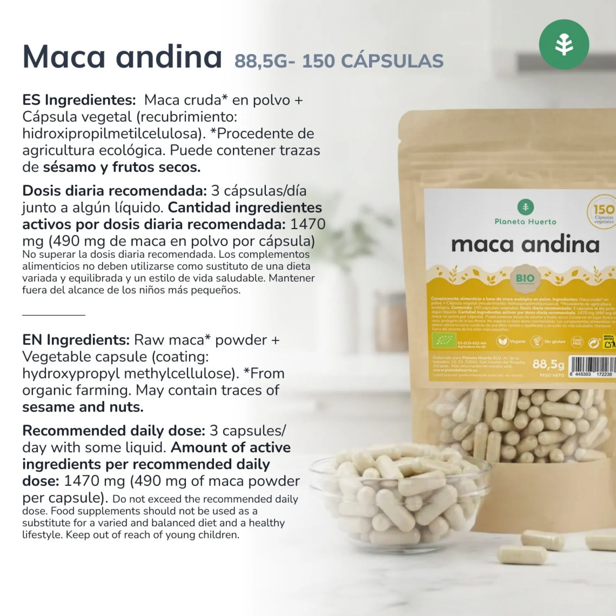 Maca BIO Planeta Huerto 150 Cápsulas