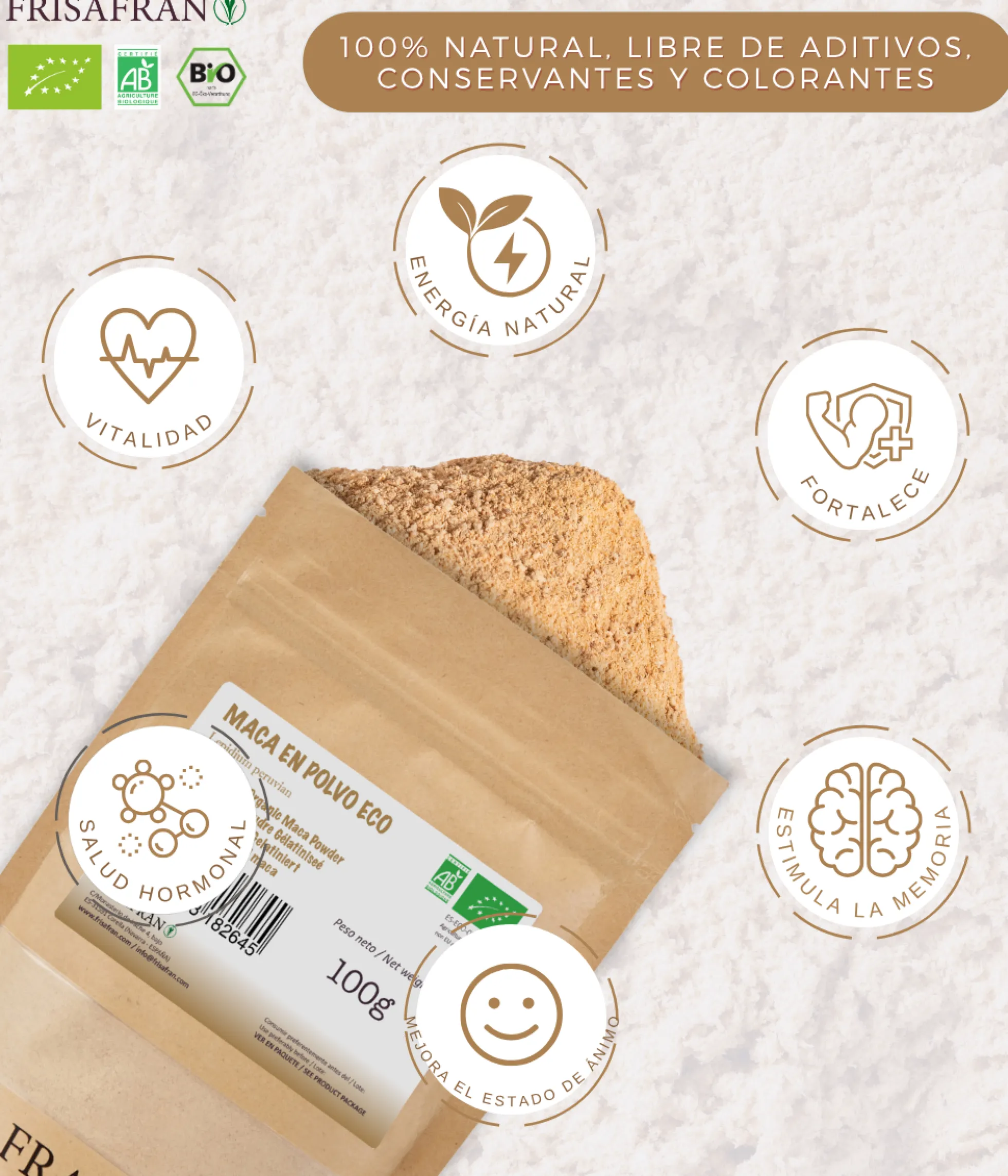 Maca Gelatinizada En Polvo Ecológica | Calidad | Frisafran 200 G