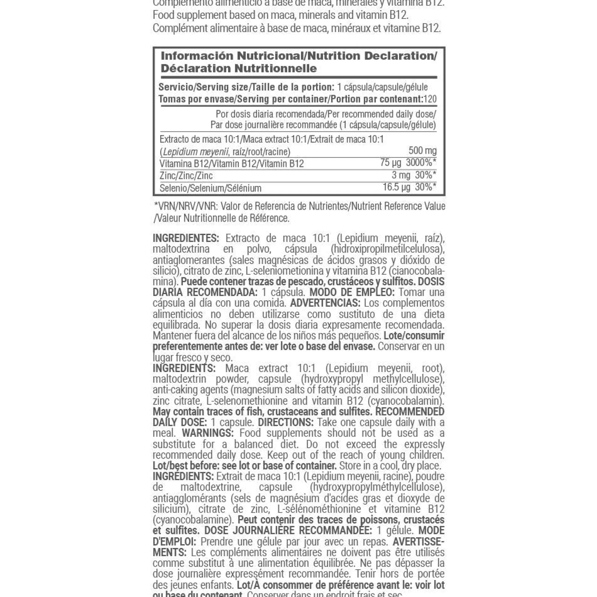 Maca 500mg - 120 Cápsulas Vegetales - Maca - Masmusculo