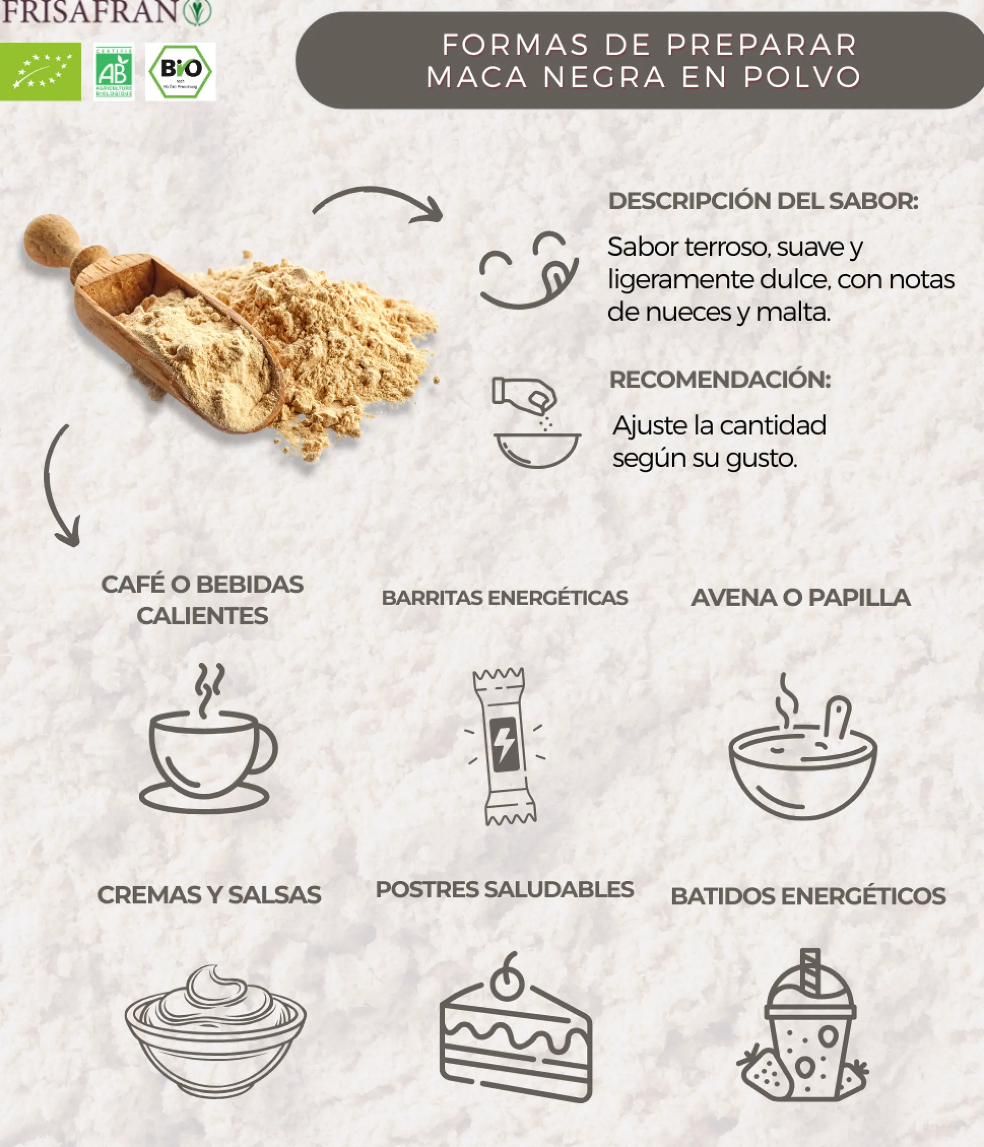 Maca Negra En Polvo Ecológica | Calidad | Frisafran 200 G