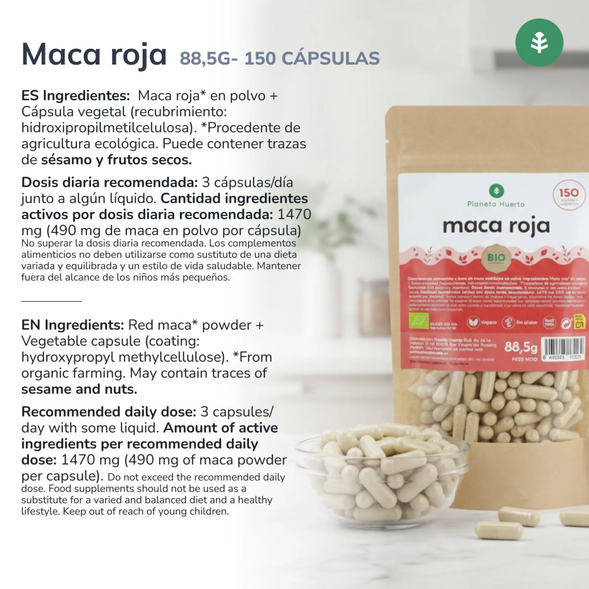 Maca Roja BIO Planeta Huerto 150 cápsulas