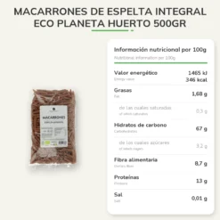 Macarrones de espelta integral ECO Planeta Huerto 500gr