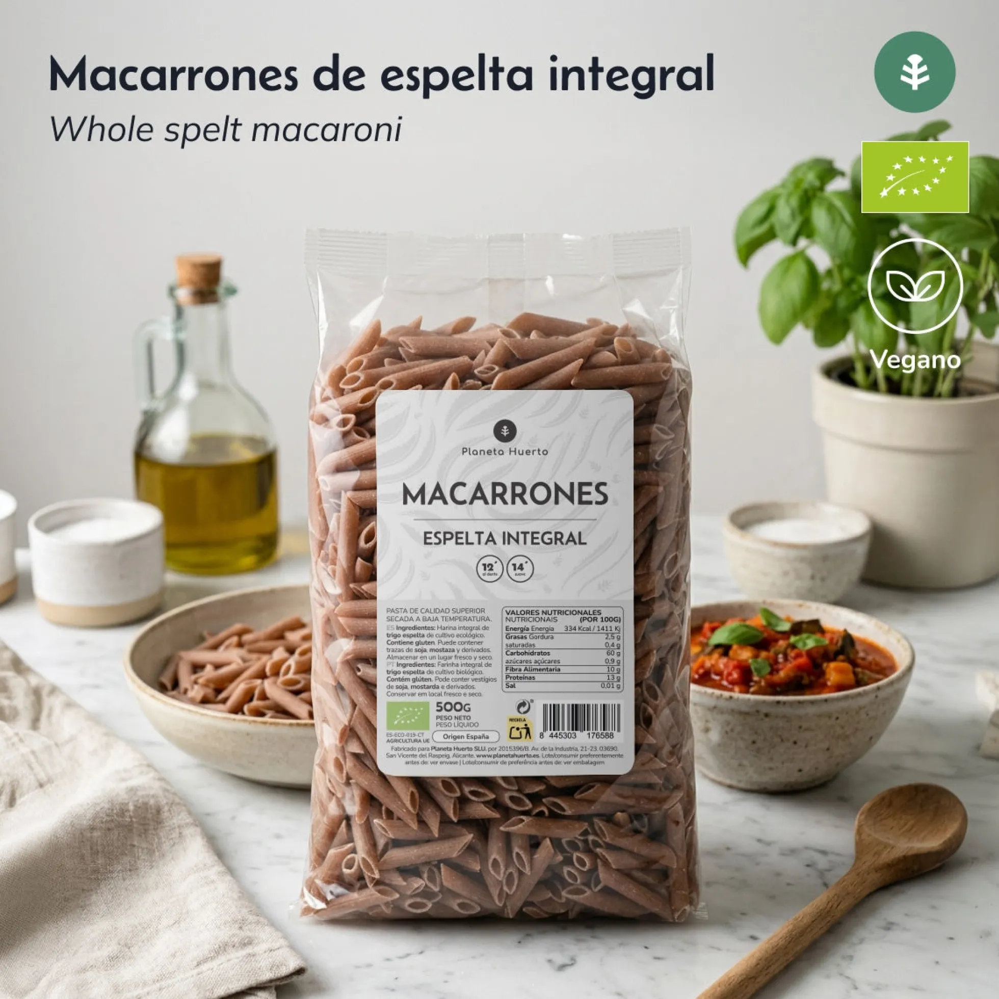 Macarrones de espelta integral ECO Planeta Huerto 500gr
