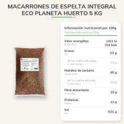 Macarrones de espelta integral ECO Planeta Huerto 5 Kg