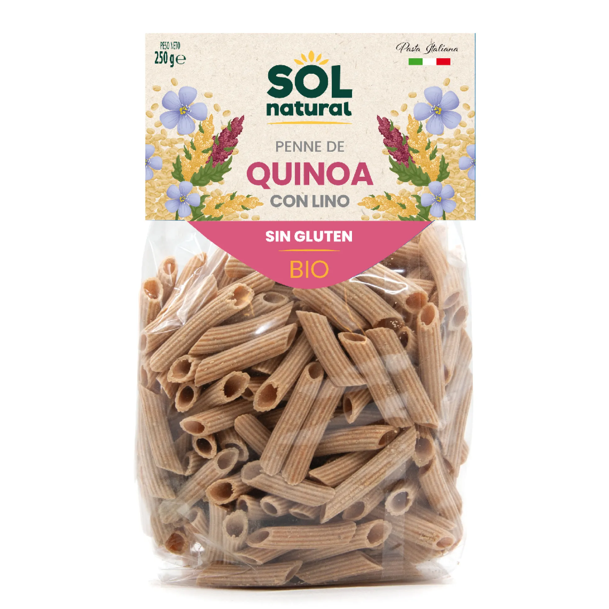 Macarrones de Quinoa con Lino bio Sin Gluten Sol Natural 250 g