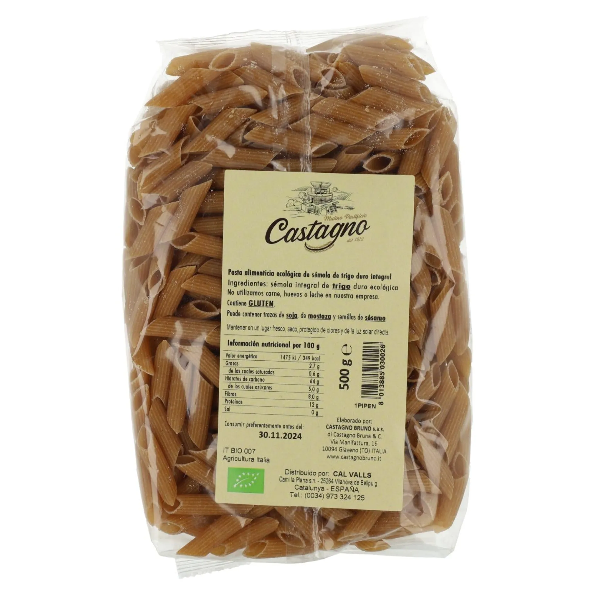 Macarrones de Trigo Integral ECO Castagno 500 g