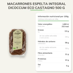 Macarrones Espelta Integral DICOCCUM ECO Castagno 500 g