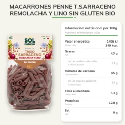 Macarrones Penne T.Sarraceno Remolacha Y Lino Sin Gluten Bio Sol Natural 250 g