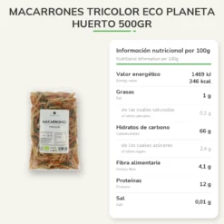 Macarrones tricolor ECO Planeta Huerto 500gr