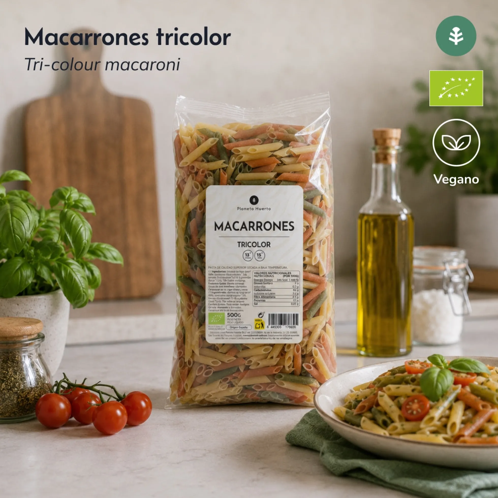 Macarrones tricolor ECO Planeta Huerto 500gr
