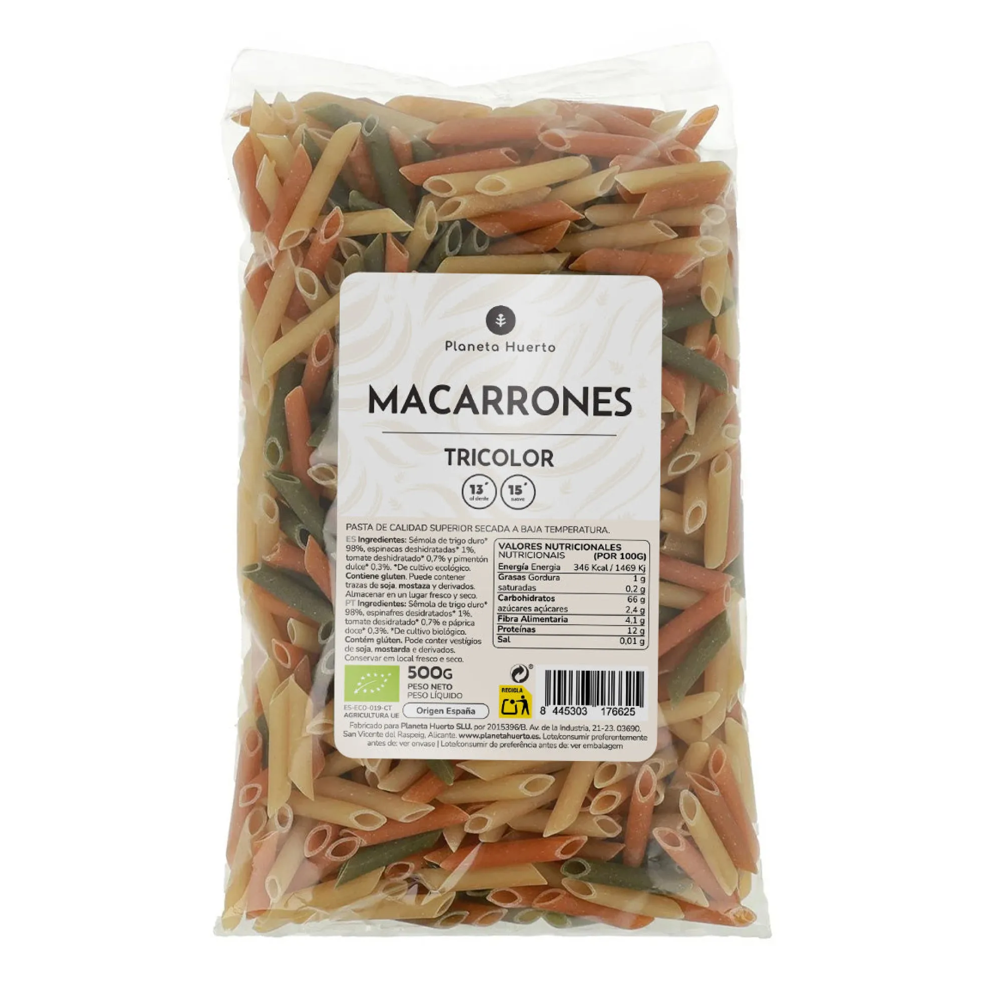 Macarrones tricolor ECO Planeta Huerto 500gr